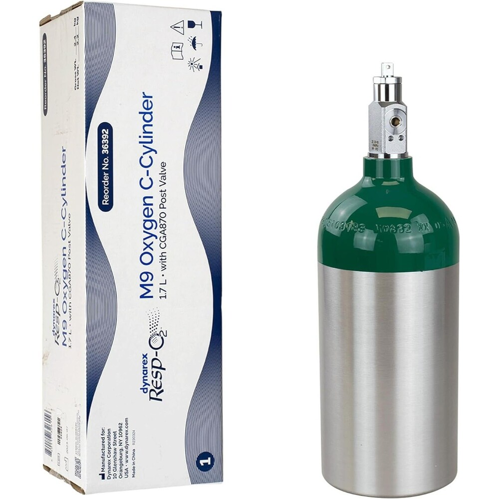 Dynarex Resp-O2 M9 Oxygen C-Cylinder 1.7L Aluminum Portable Tank CGA870 Valve